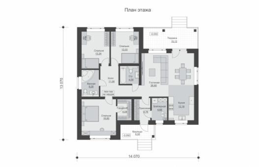 Одноэтажный дом с тремя спальнями и просторной гостиной